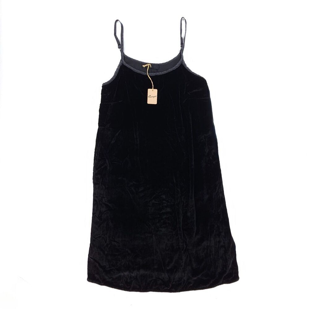 NWT CP Shades Silk Velvet Slip Dress Black Minimal Lagenlook Beachy Boho Grunge